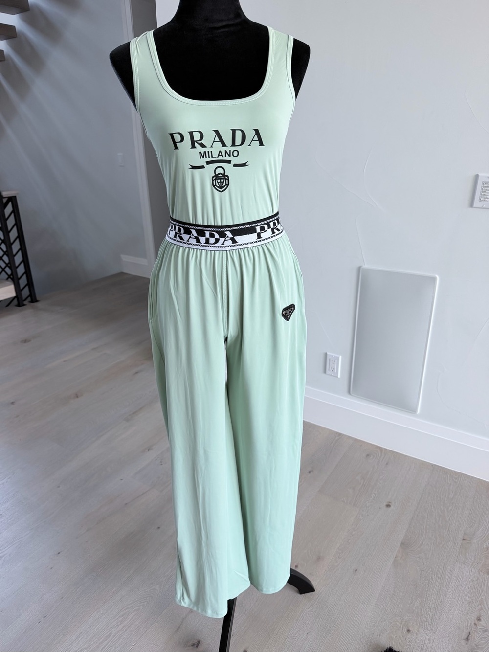 Prada Mint Green Top with Wide-Leg Pants with pockets Matching set size M